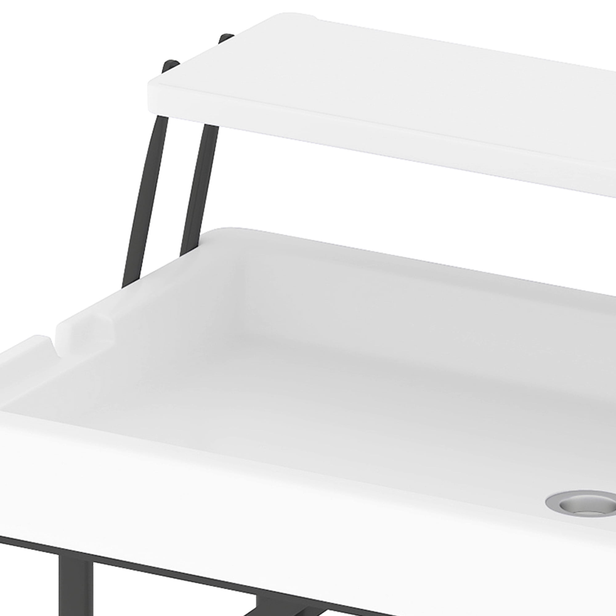 Uforic 4FT Two-Tier Folding Ice Cooler Table, Portable Party Ice Bin with Drain Hole and White Skirt, Outdoor Food Drink Station for BBQ, Camping, Wedding and Gathering