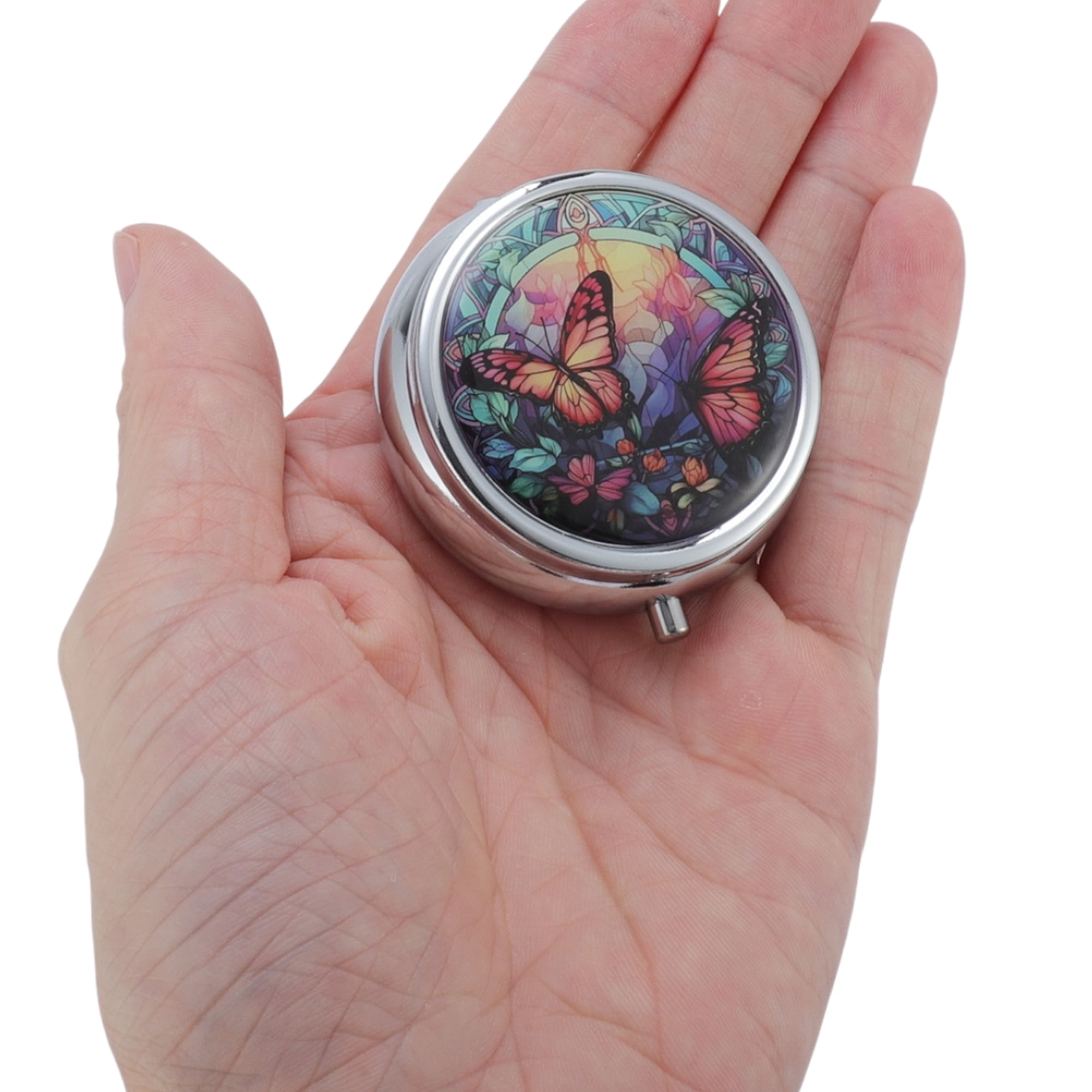 Unique Bargains 3 Grid Durable Design Portable Round Pill Case 1 Pc [Butterfly]