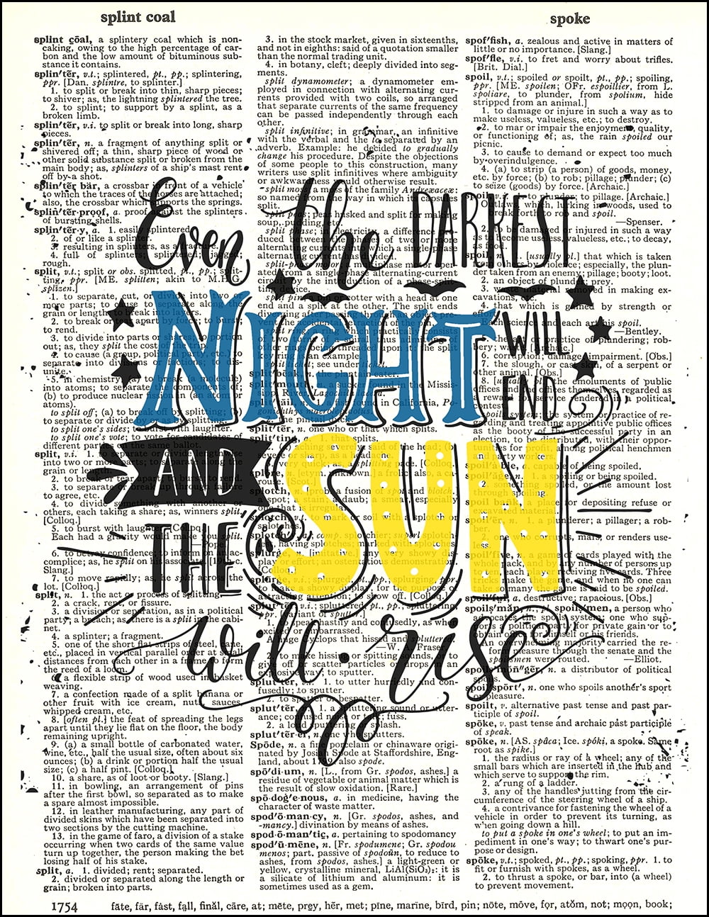 Fresh Prints of CT Sun and Moon Dictionary Art Print Printed On Authentic Vintage Dictionary Book Page 8 x 10.5