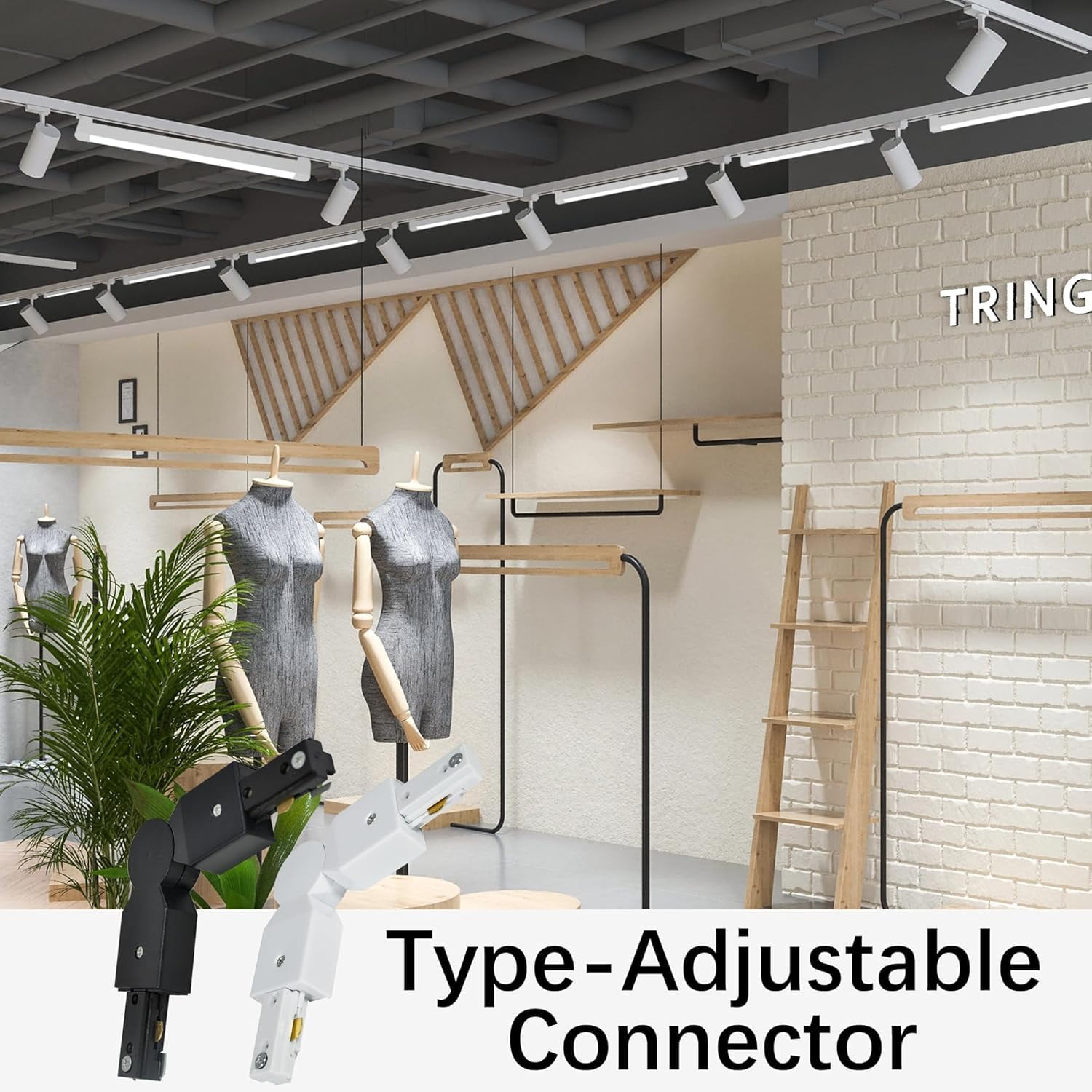 RGHJAR-H Type Track Lighting Accessories, H Track Adjustable Connector for 3-Wire-1 Track Rail, Track Connector for H Track System, LED Track Lighting Kit (Black Adjustable Connector)