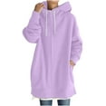 thumbnail image 2 of Idoravan Winter Coats for Women Plus Size Clearance Women's Hoodie Zipper Long Sleeve Sweatshirts Long Coat Tops with Pockets Purple M, 2 of 7