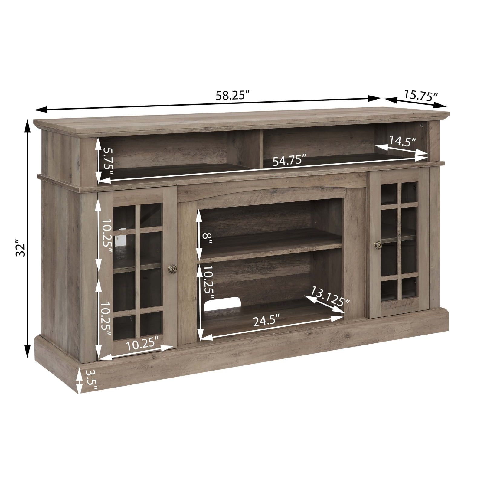 Hommoo Classic TV Media Stand with Storage, Modern Entertainment Center Console Cabinet for TV Up to 65", Gray Wash