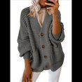 thumbnail image 1 of Suéteres y Abrigos de Punto Grueso de Larga con Cuello en V Abierto para Mujer. Gris M, 1 of 7