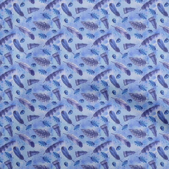 oneOone Cotton Cambric Medium Blue Fabric Autumn Craft Projects Decor Fabric Printed By The Yard 42 Inch Wide