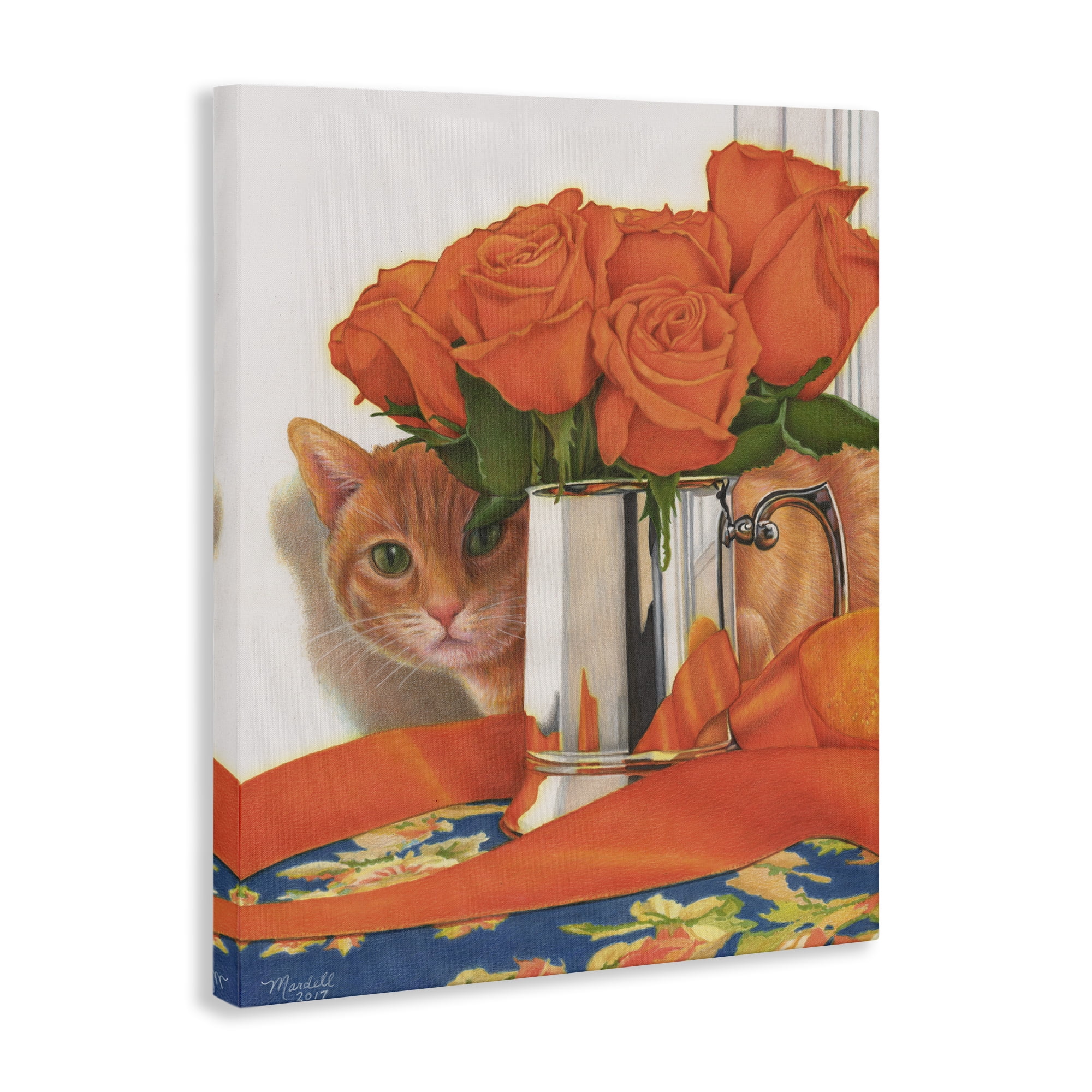 Stupell Industries Cat Peeking Rose Bouquet Animals & Insects Painting Gallery Wrapped Canvas Art Print Wall Art, 30 x 40