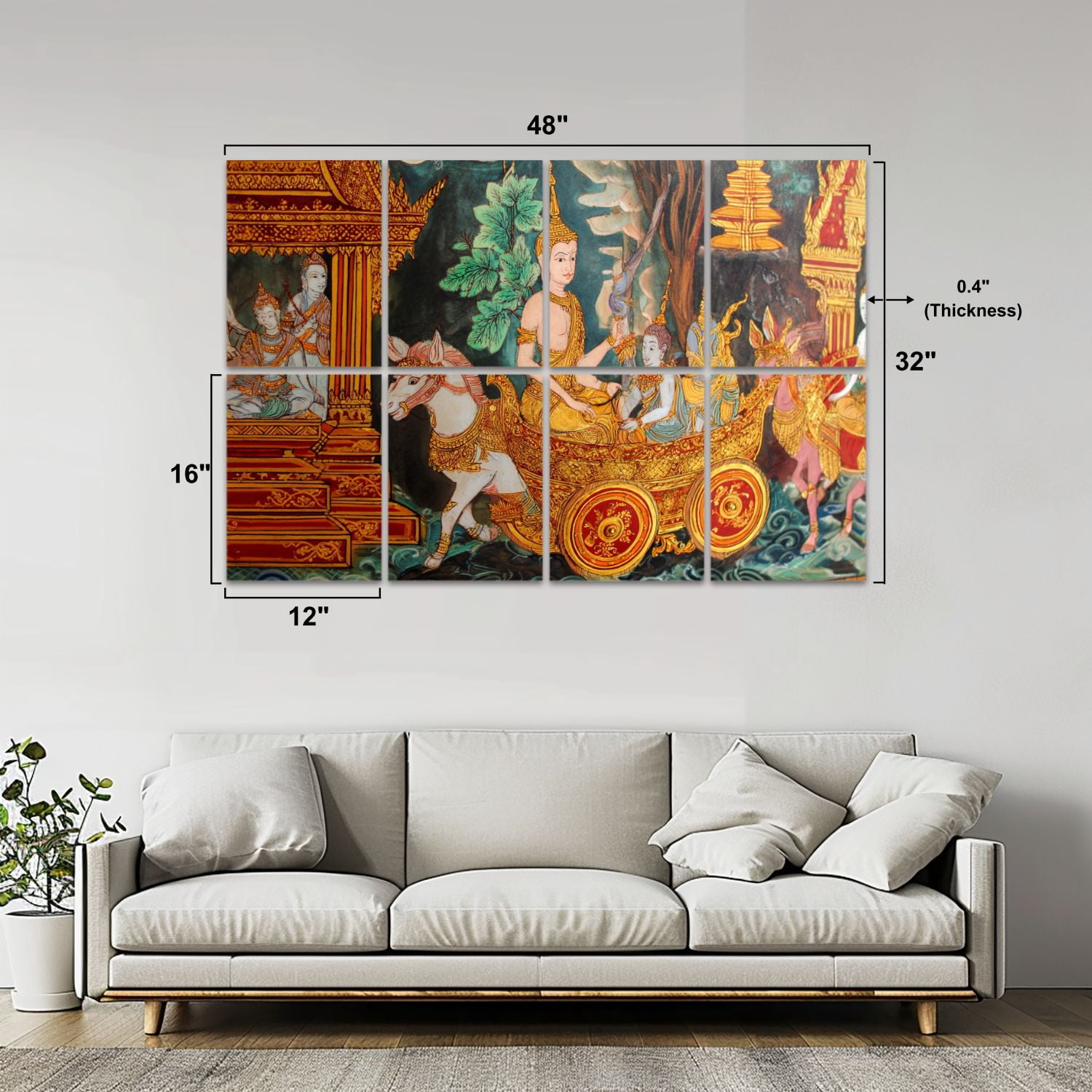 8 Pack Art Acoustic Panels Sound Absorbing traditional Thai style painting photo Decorative Soundproof Wall Panels Self Adhesive for Nursery Game Room Bedroom 48"x32"