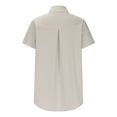 thumbnail image 5 of Striped Shirt for Women Dressy Casual Button up Shirts Summer Short Sleeve Work Tops Business Office High Low Blouses, Khaki, L, 5 of 7