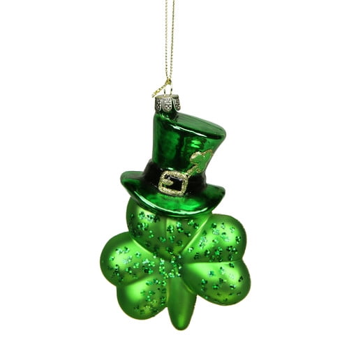Northlight Seasonal Luck of the Irish Top Hat Shamrock Leaf Glass