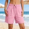 thumbnail image 2 of Moxiu Summer Linen Shorts for Women 2026 Cotton Baggy Wide Leg Elastic High Waisted Drawstring Casual Beach Shorts with Pocket Pink,XXXL, 2 of 7