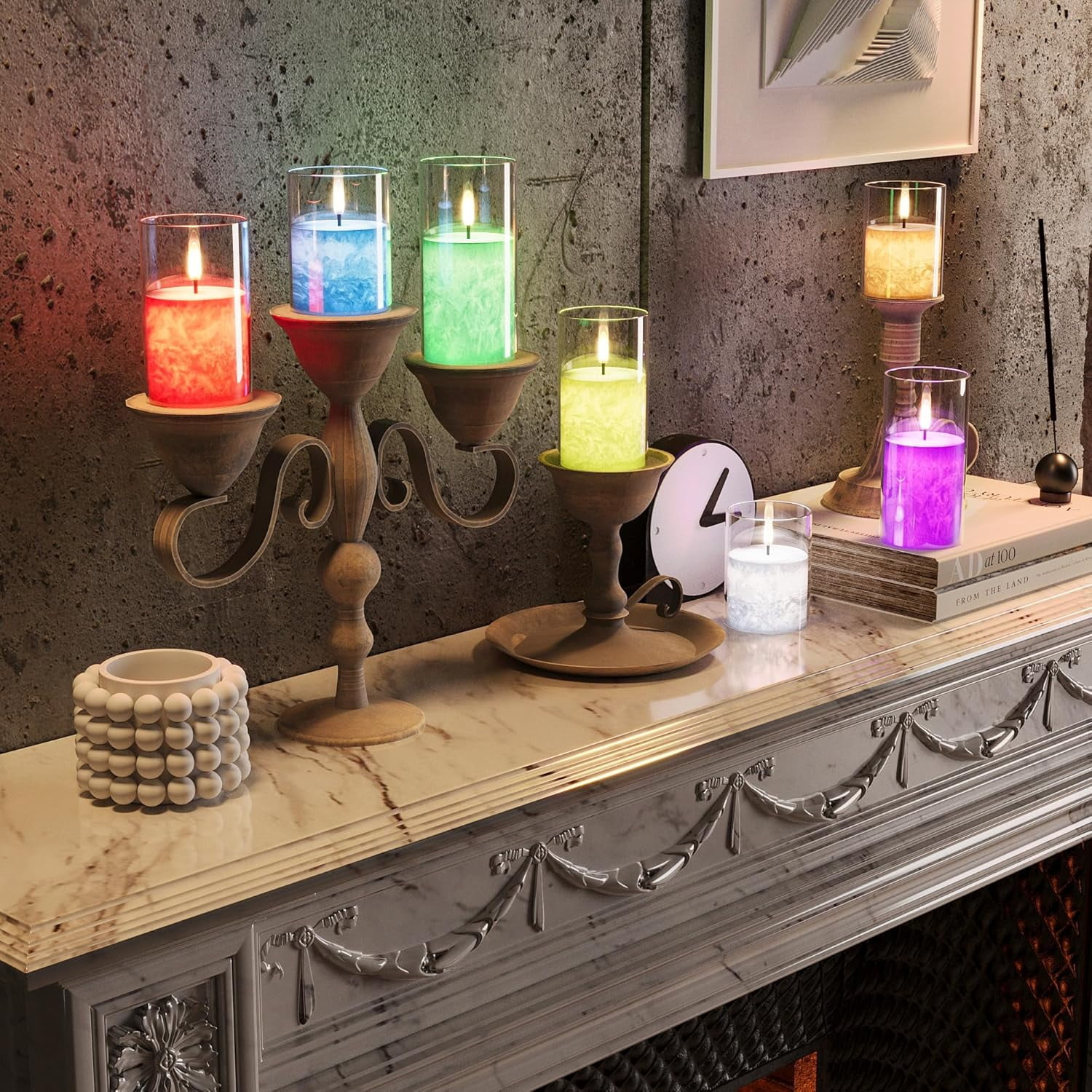 Ice Crystal Real Wax Glass Flameless Candles with Remote & Timer, Battery Operated Candles with Warm Flickering Flame, Realistic LED Candle for Wedding Home Decor [D3×H4/5"/6"] Gold, 3Pack