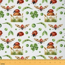 Castle Fairy Flying Ladybird Fabric by the Yard 1 Yard for Teens,Botanical Mushroom Home Decor Fabric by the Yard,Green Four-Leaf Clover Room Decor Fabric by the Yard,Lightweight Room Decor