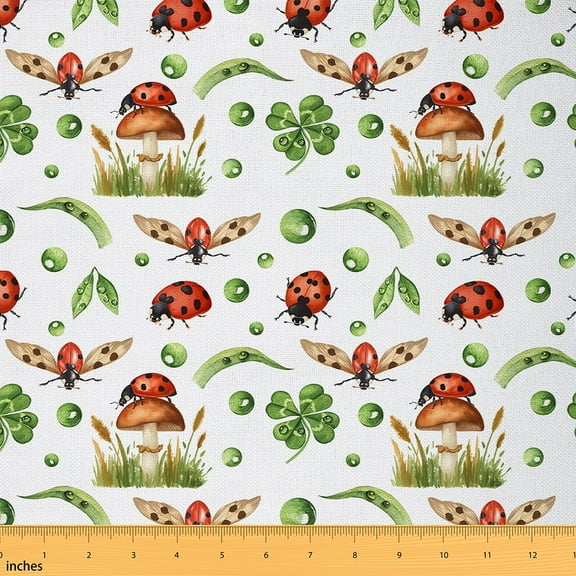 Castle Fairy Flying Ladybird Fabric by the Yard 1 Yard for Teens,Botanical Mushroom Home Decor Fabric by the Yard,Green Four-Leaf Clover Room Decor Fabric by the Yard,Lightweight Room Decor