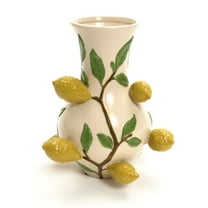 LuxenHome Ivory with Yellow Lemons Ceramic 13.5-Inch Tall Vase