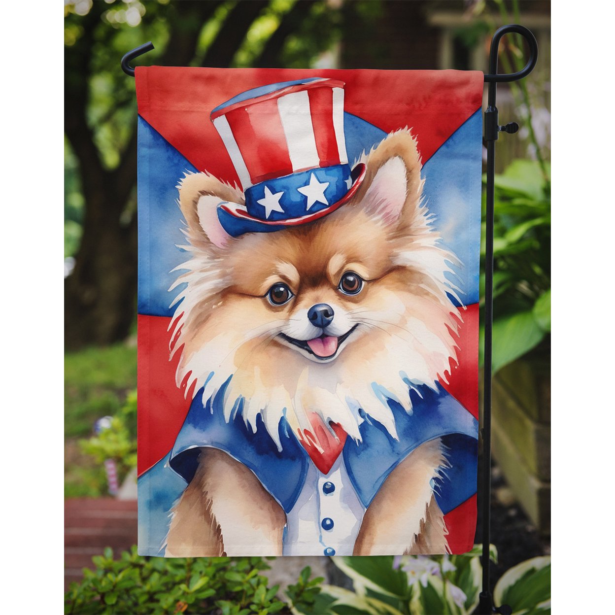 Pomeranian Patriotic Garden Flag 11.25 in x 15.5 in