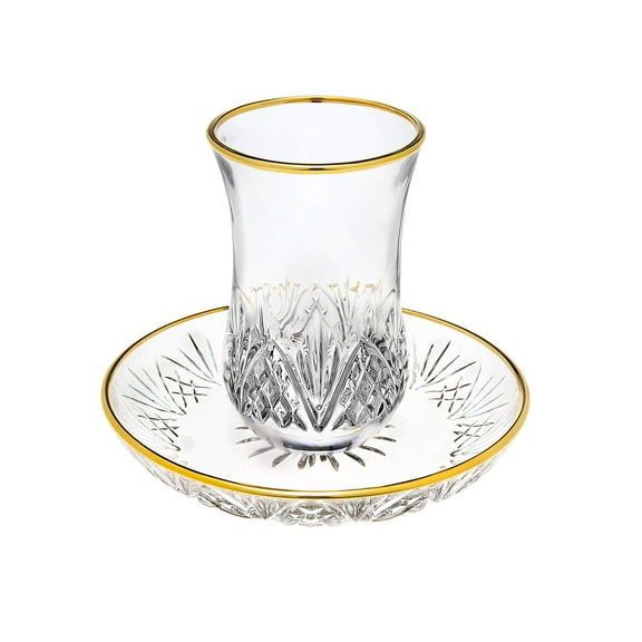 Godinger Dublin Crystal Kiddush Cup and Saucer with Gold Edge