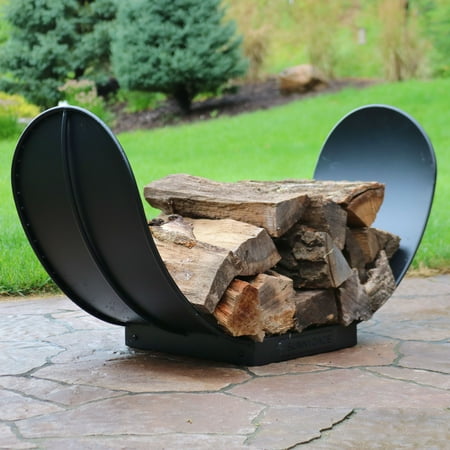 Firewood Holders Indoor Sunnydaze 3-Foot Curved Firewood Log Rack, Indoor or Outdoor Fireplace Wood Storage Holder, Black Steel ()
