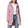 thumbnail image 5 of HappyYEE Women's Rain Coat with Drawstring Waist Plaid Lined Hooded Windbreaker Lightweight Waterproof Rain Jacket with Pockets M, 5 of 9