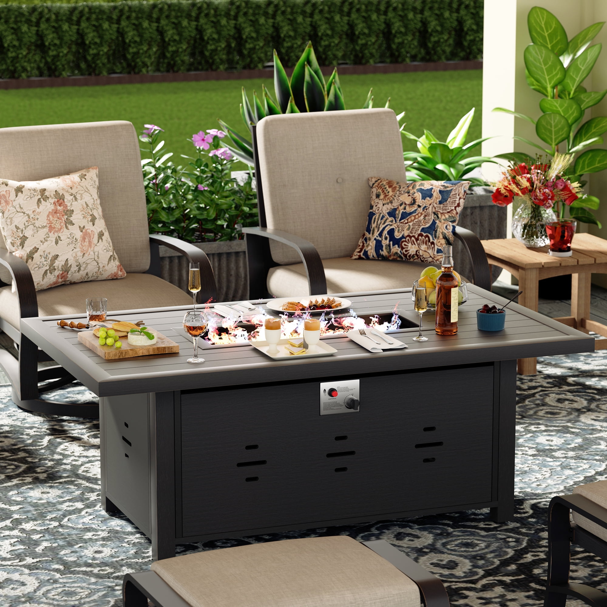 Ulax Furniture 55.25'' Rectangular Propane Gas Fire Pit Table 50,000 Btu Heater Outdoor