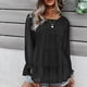 thumbnail image 3 of Blusa de gasa de manga larga con volantes, transpirable y agradable para la piel, cuello redondo, color negro, talla S, otoño/invierno, 3 of 6