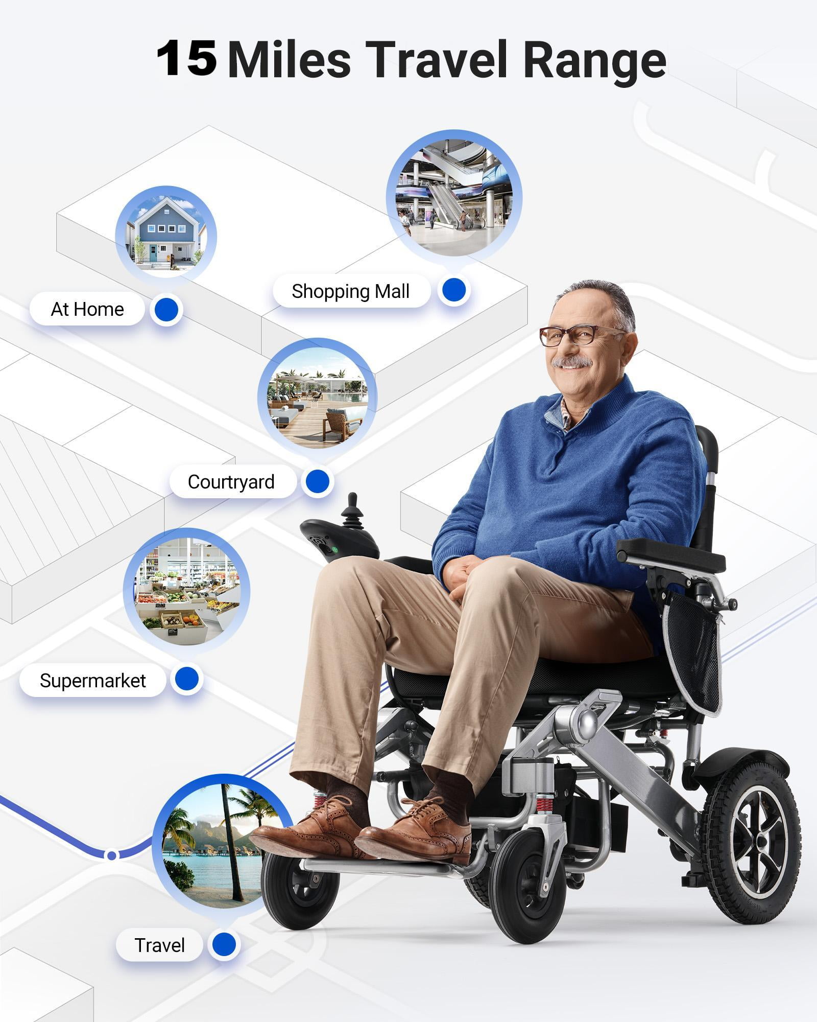 Morrean Electric Wheelchairs for Adults Seniors,Foldable Motorized Wheelchair,All Terrain,Up to 300lbs,500W Motors,25 Miles Range,Black Silver