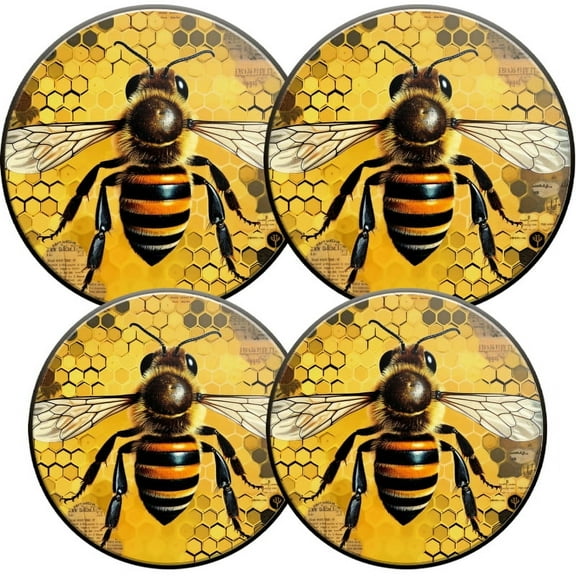 Electric Stove Burner Covers, Set of 4, Round Burner Cover,8 and 10 Inch,Expressive Bee with Black And Yellow Stripes on Body