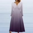 thumbnail image 2 of BangWanChi Dresses for Women Casual Summer Plus Size Dress Long Dresses for Women Women's Button Casual Christmas Print Pleated Long Sleeved Round Neck Knee Length Dress, 2 of 4