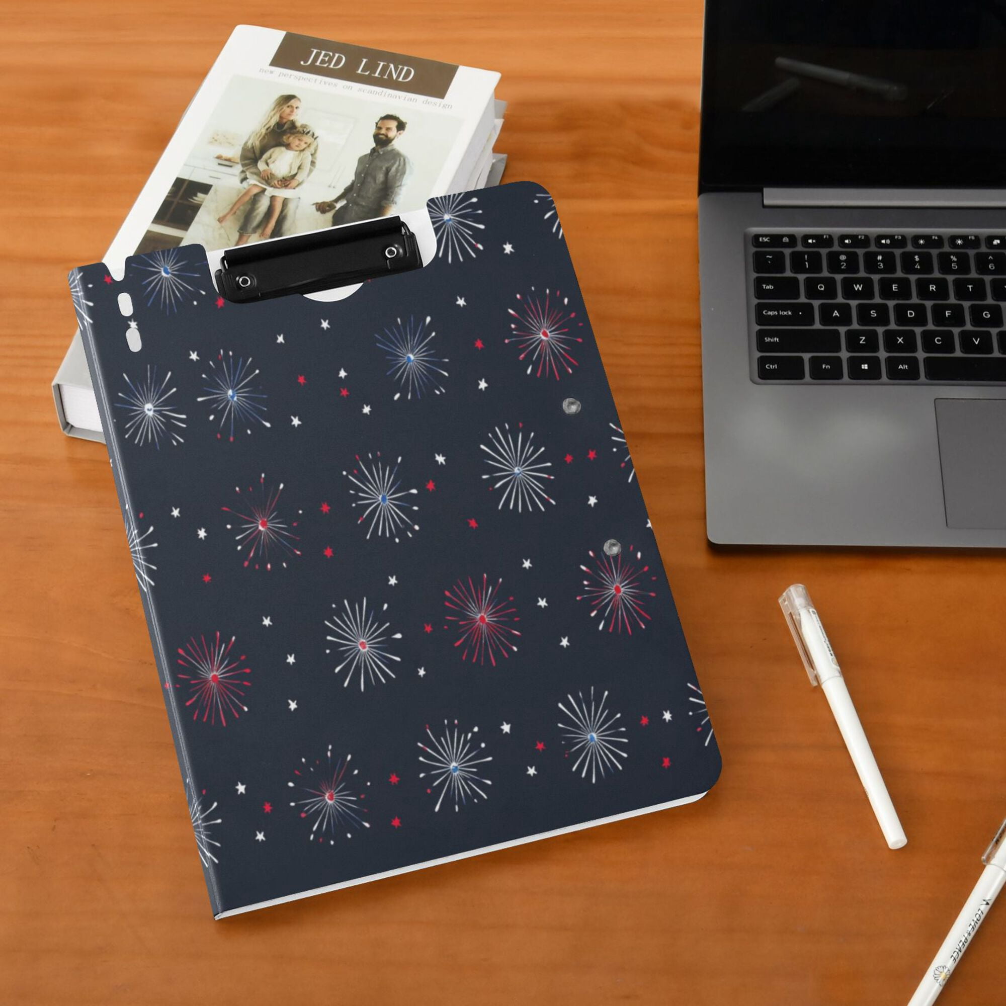 FORMRS A4 Clipboard Folder with Pen Holder Horizontal Foldable School Office Binder, Starry Night Pattern