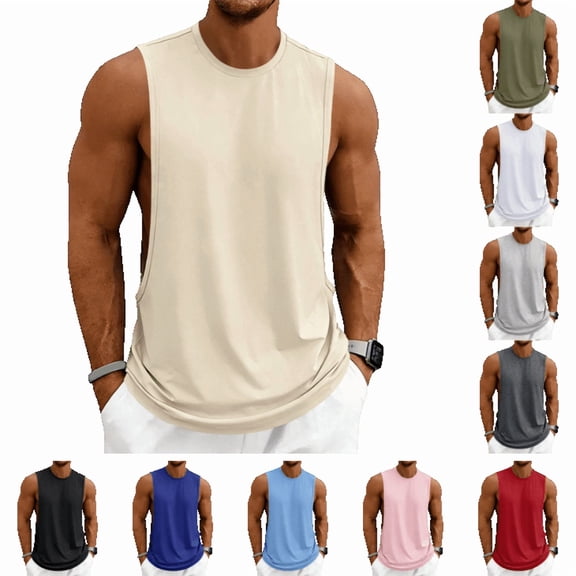 OIOLOYJM Men Workout Tank Tops Sleeveless Gym Muscle Quick Dry Shirt Athletic Running Breathable Tanks Summer Basic Lightweight Vest Beige 2XL