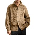 thumbnail image 2 of Xdegoge Mens Cardigans Button Down Stand Collar Thick Chunky Cable Knit Sweaters with Pockets Winter Warm Relaxed Fit Knitted Vintage Fall Coat M-4Xl, 2 of 9