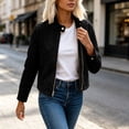 thumbnail image 5 of Faux Suede Zip-Up Cropped Jackets For Women Fall Collared Long Sleeve Trendy Casual Loose Coats With Pockets S-XXL, 5 of 7