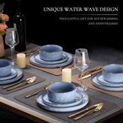 Vesteel Dinnerware Sets, 12-Piece Stoneware Plates and Bowls Set, Dishes Set for 4, Elegant Ceramic Dinnerware for Home Restaurant - Uranus Blue
