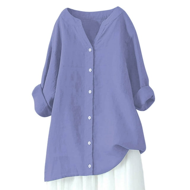 Women Loose Button Down Blouses Long Sleeve Solid Casual All Occasions