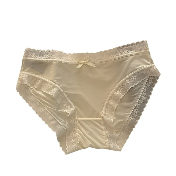 Riecok Plus Size Brief Underwear for Women Seamless Stretch Ice Silk Breathable Comfortable Underwear Panties Beige M