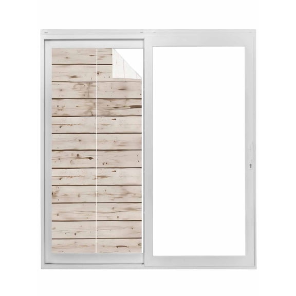 Vintage Farmhouse Window Privacy Film, Country Retro Beige Wooden Grain Static Cling UV Sun Blocking Tint Film Heat Control Windows Films for Bedroom Bathroom, Window Stickers 17.7"x39.3"