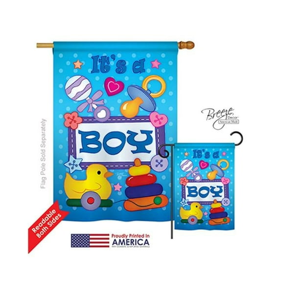 Breeze Decor 15069 Baby Boy 2-Sided Vertical Impression House Flag - 28 x 40 in.