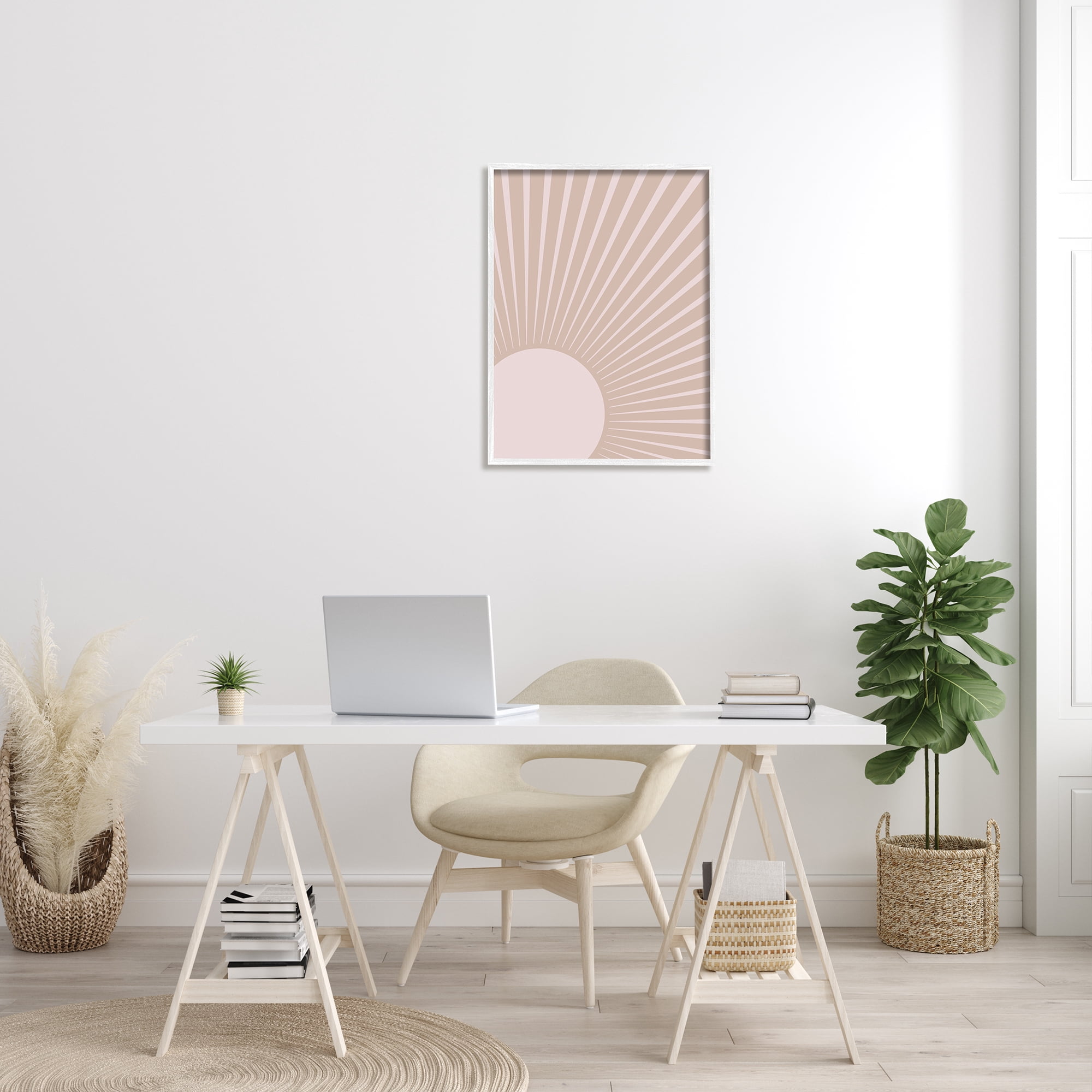 Stupell Industries Sun Rise Horizon Light Rays Neutral Beige Abstract Painting White Framed Art Print Wall Art, 24 x 30