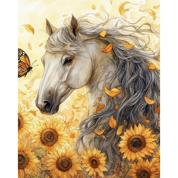 Paint by Numbers for Adults Kids Beginner Autumn White Horse and Sunflowers DIY Acrylic Painting by Numbers Kits with Brushes Acrylic Pigment Home Decoration Gifts 16 x 20 inch