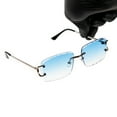 thumbnail image 2 of Gem Cut Rimless Unisex Square Trendy Retro 90's Hip Hop Sky Blue Tint Lens Hand Carved Silver Wire Frame Sun Glasses Frameless Rectangle Summer Shades Sunglasses For Men And Women, 2 of 6