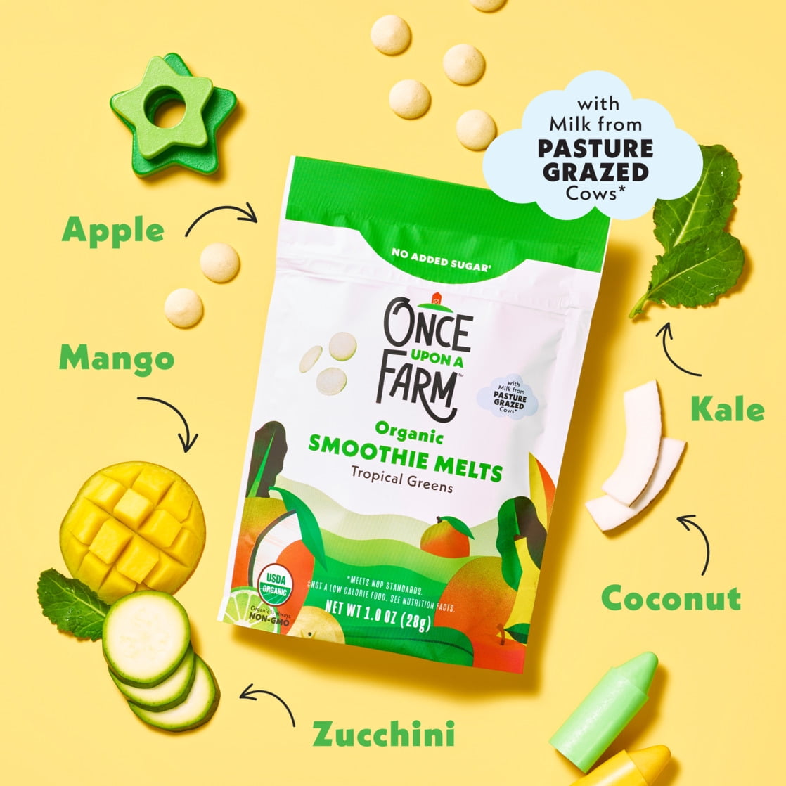 (2 pack) Once Upon a Farm Organic Smoothie Melts, Tropical Greens, 1oz Bag