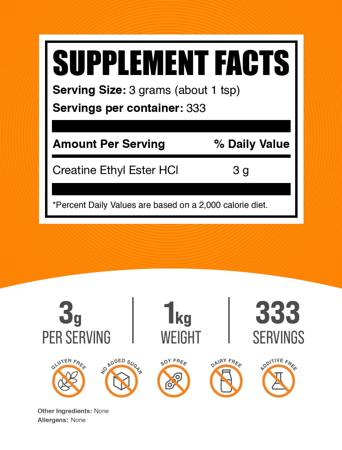 BulkSupplements Creatine Ethyl Ester HCl (CEE) Powder - 1 Kilogram (2.2 lbs)
