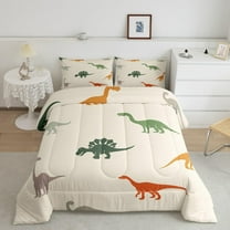 Cute Dinosaur Kids Comforter Set Cartoon 3D Digital Print Bedding Set Decor Jungle Dino Comforter Wild Animal Pattern Yellow Blue Duvet Set Bedroom Quilt Set Twin