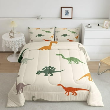 Cute Dinosaur Kids Comforter Set Cartoon 3D Digital Print Bedding Set Decor Jungle Dino Comforter Wild Animal Pattern Yellow Blue Duvet Set Bedroom Quilt Set Twin