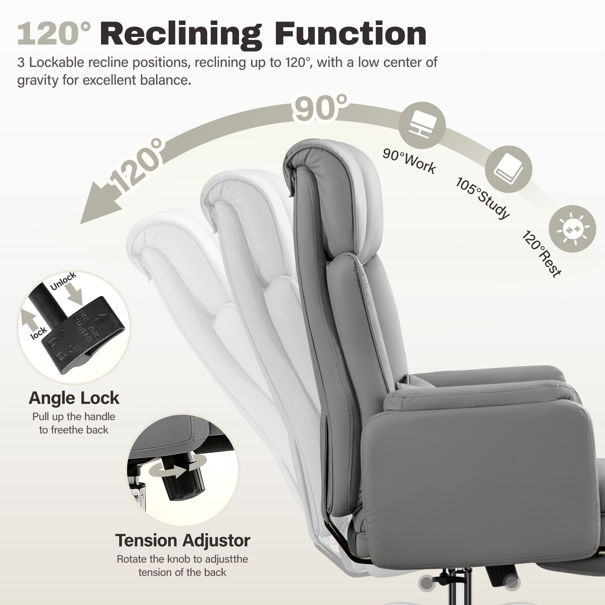 Primy Cross Legged Office Chair with Footrest & Convertible Armrests, 500LBS Capacity Home Desk Chair, Ergonomic Recliner with Lumbar Pillow, Criss Cross Design, Big and Tall Executive Chair