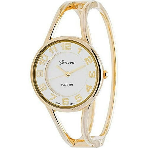 Ladies 32mm Round Elegant Metal Bangle Cuff Fashion Watch QRTZ (Gold)