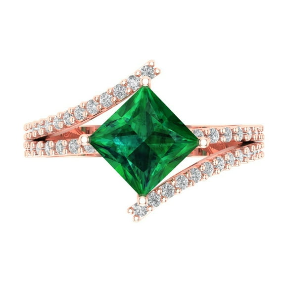 Solitaire with Accents Engagement Ring for Women - 2.3075ct Simulated Emerald in 18K Rose Gold Promise Ring