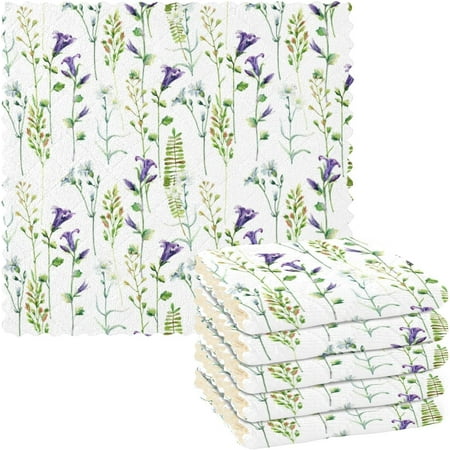 

Watercolor Puple Flowers Print Dish Cloths 6 Pack Dish Towels Reusable Cleaning Cloths Kitchen Hand Towels