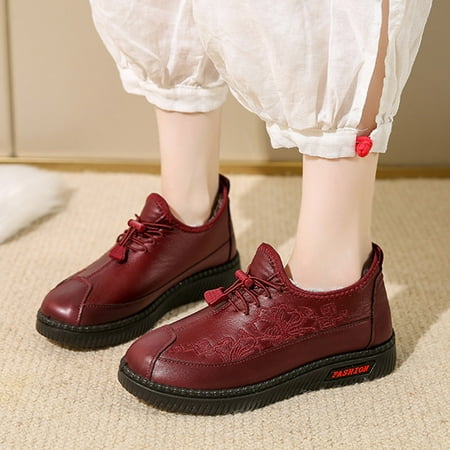 

eczipvz Womens Shoes Fashion Winter Women Snow Boots Flat Soles Thick Soles Non Slip Solid Color Embroidery Flowers Snow Boot for Women Work (C 8)