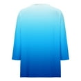 thumbnail image 5 of Women's Casual Tees V Neck Button 3/4 Sleeve Gradient Color Print Pullover Lighweight Casual Tunic Blouse Loose Fit (XL, Blue), 5 of 9