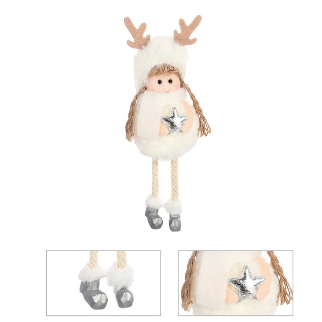 Kearding Colgante para árbol de Navidad, muñeco de peluche, adorno colgante de Navidad para el hogar, oficina, regalo de Navidad para niña Kits de decoración para fiestas Blanco Cinco estrellas