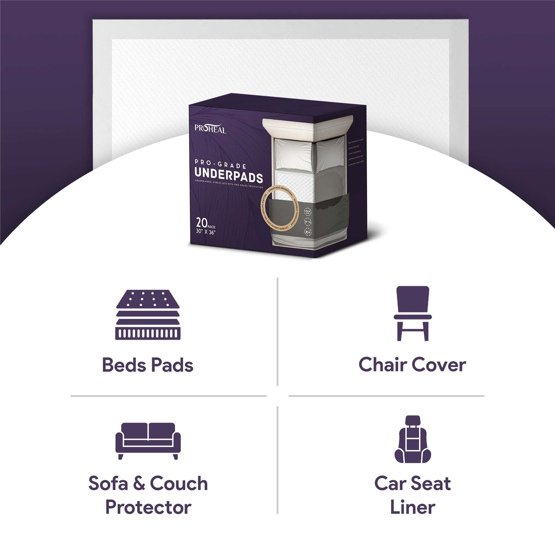 ProHeal Heavy Duty Incontinence Bed Pads 30" x 36" - 20 ct.- With 375 lb Lift Capacity Ultra Absorbent Disposable Chucks Underpads for Adults - XL Pee - Overnight Absorbance, Waterproof Bed Protector